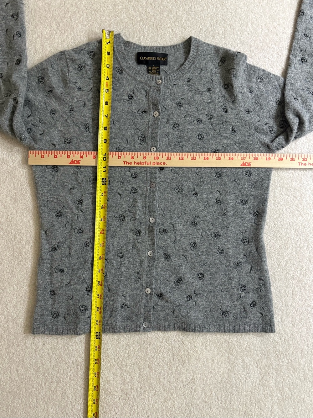 Two Piece Classiques Entier Embellished Lambswool Tank & Cardigan Sweater Sz L - Picture 13 of 14
